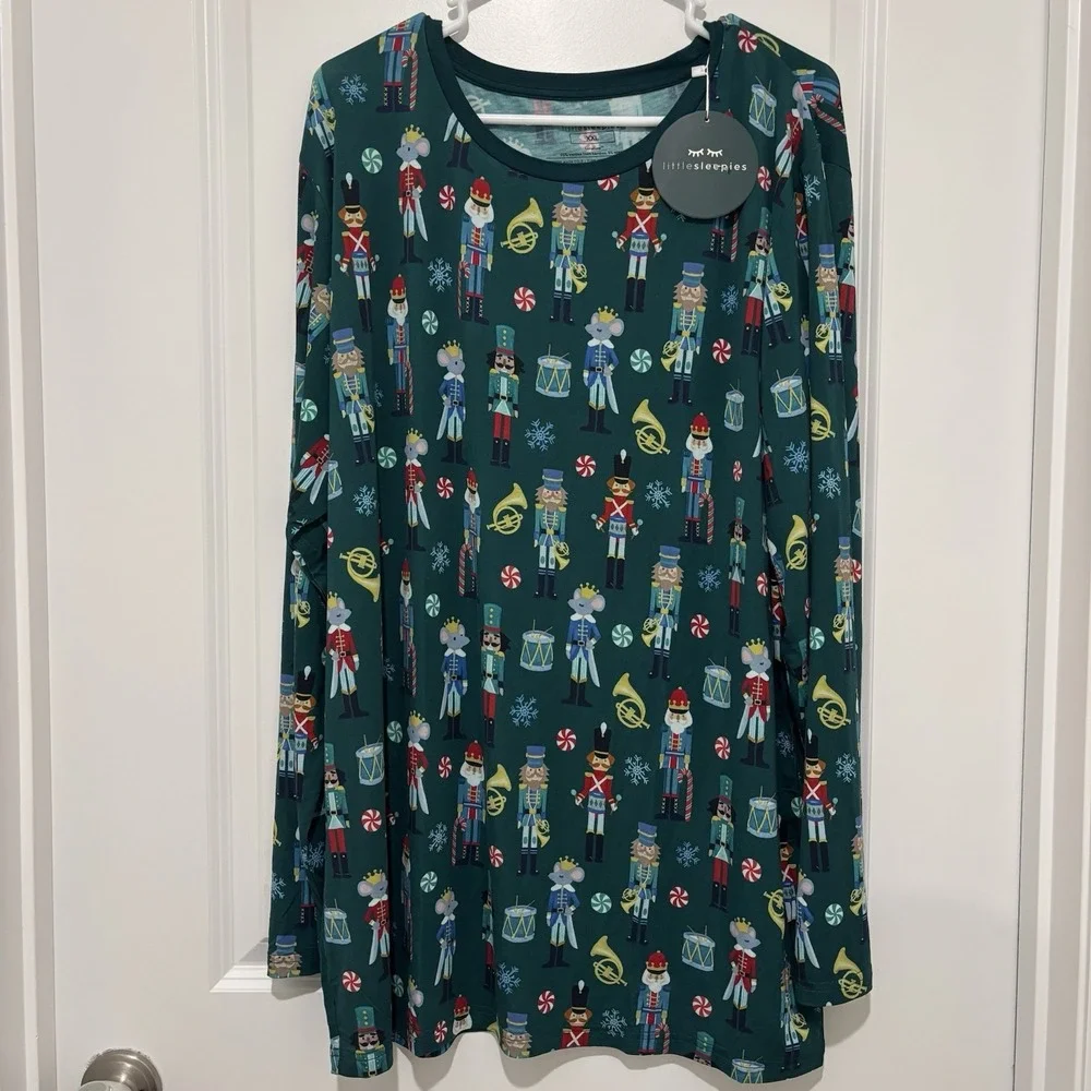 Little Sleepies Nutcracker March Pajama Top Holiday Christmas Green Women 2X XXL